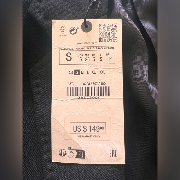 Zara Blazer, Black Size Small NWT - Picture 6 of 8